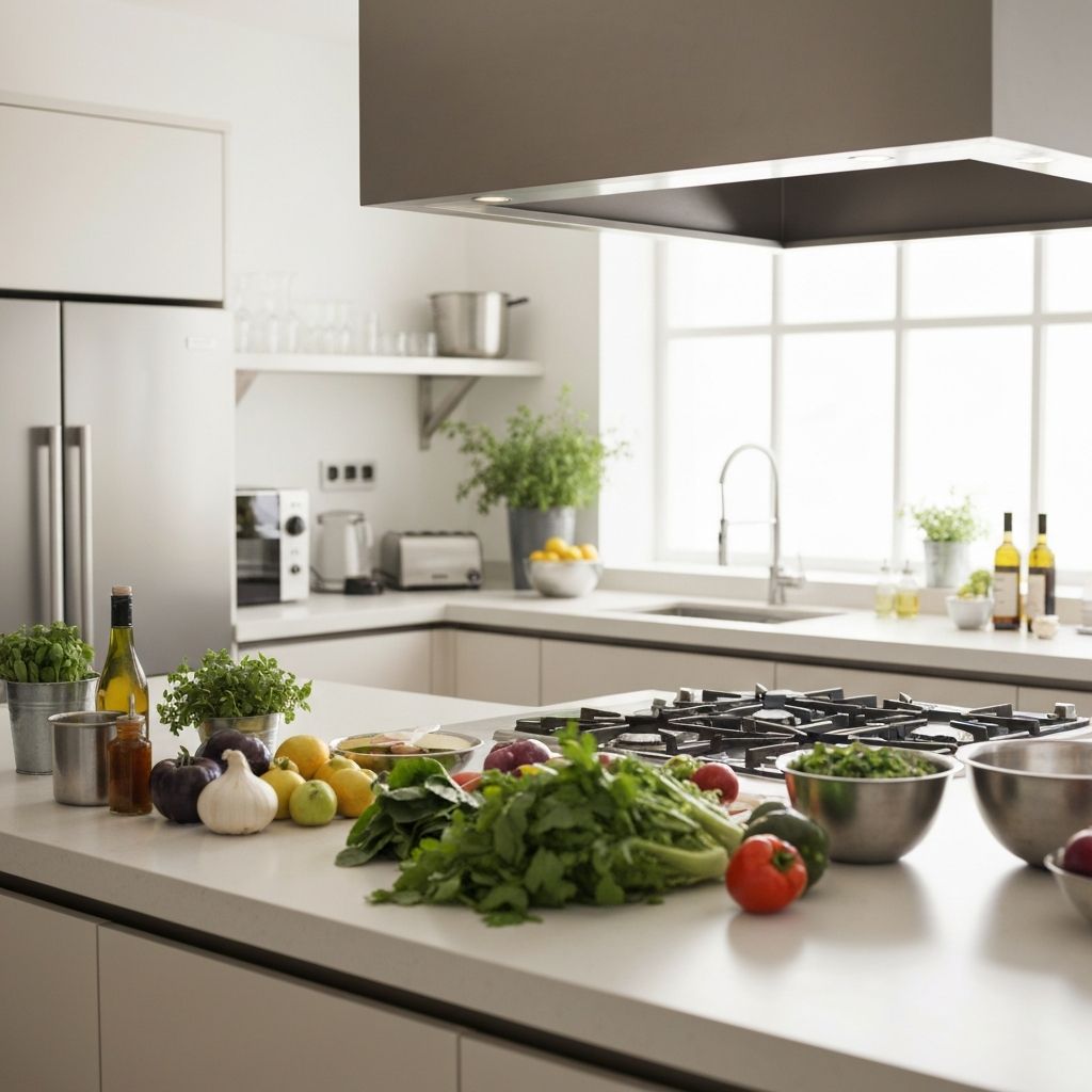 Moderne Küche mit frischen Zutaten